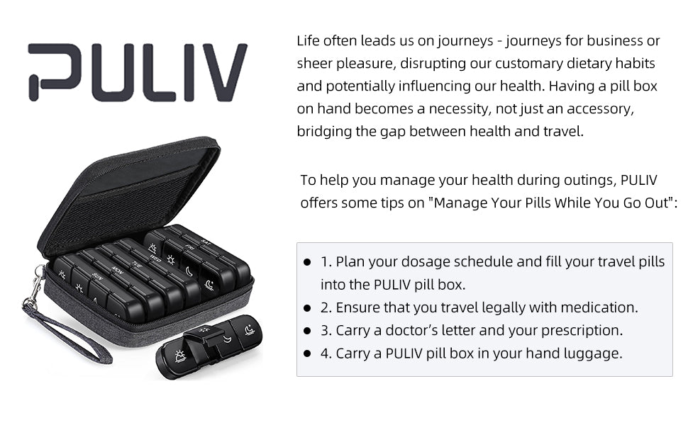 Weekly Pill Organizer 4 Times a Day with a Business Stylish Bag