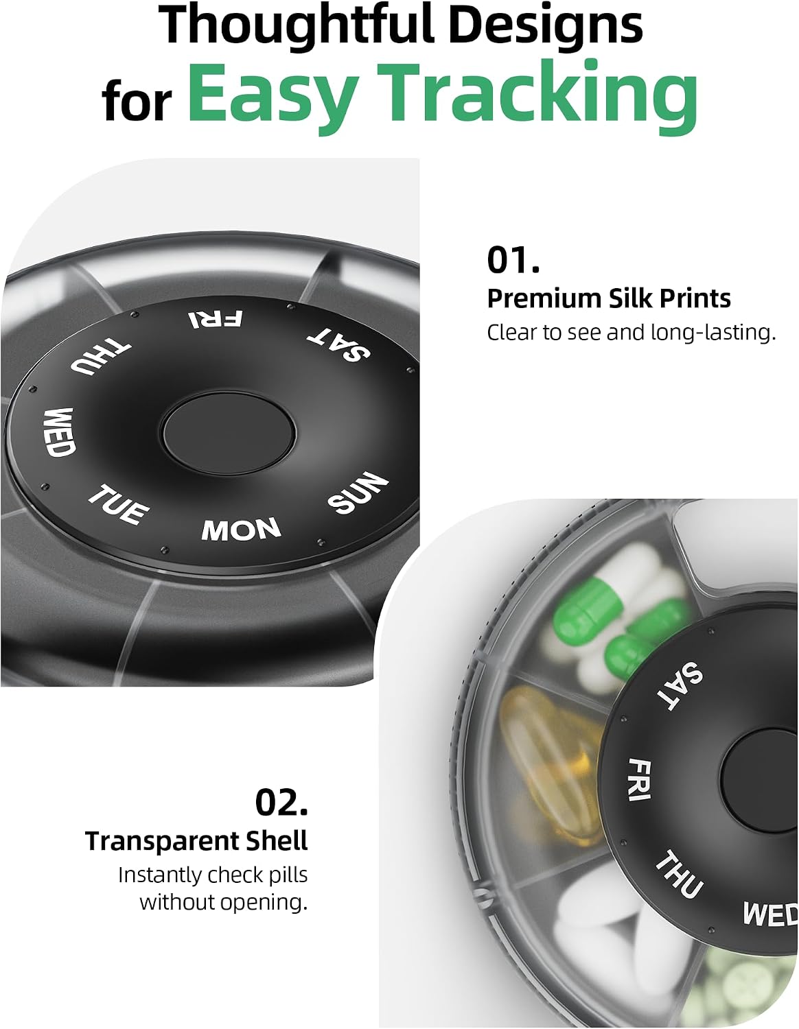 PULIV Portable Weekly Pill Organizer, Magnetic Rotary Design for Easy ...