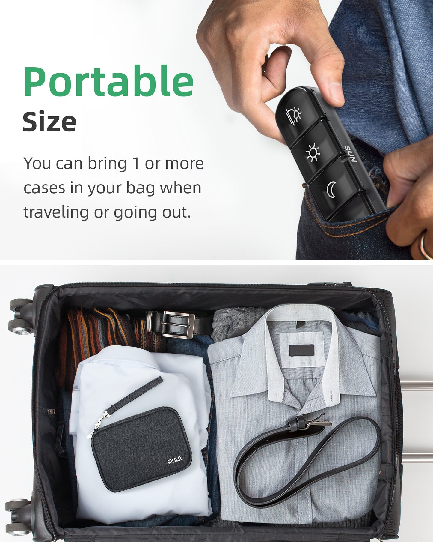 Weekly Pill Organizer 4 Times a Day with a Business Stylish Bag