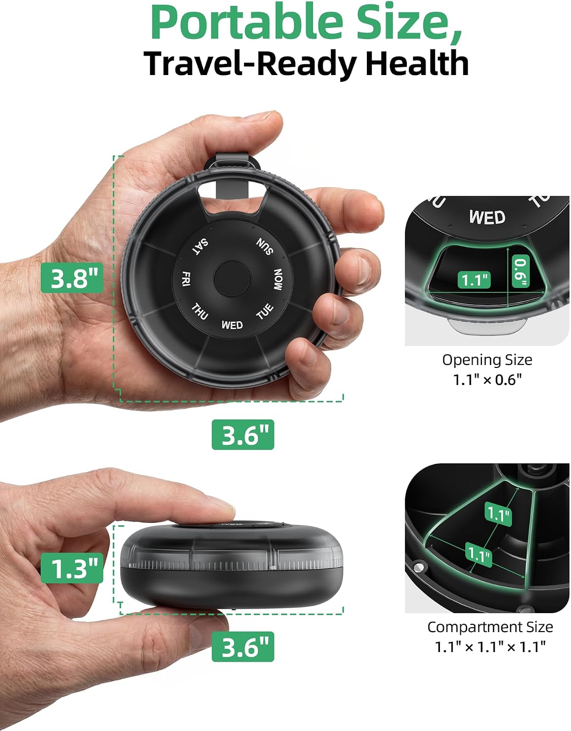 PULIV Portable Weekly Pill Organizer, Magnetic Rotary Design for Easy ...